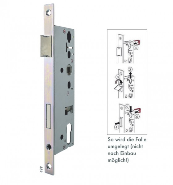 Rohrrahmenschloss 49p KFV 35 mm Dorn, 92 mm Abstand Stulp 16 x 245 49p KFV 35 Dorn, 92 mm 16 x 2