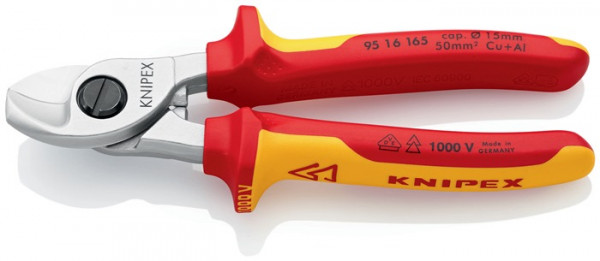 Kabelschere L.165mm Kopf verchr.VDE Mehrkomp.-Hüllen Form 1 KNIPEX KNIPEX