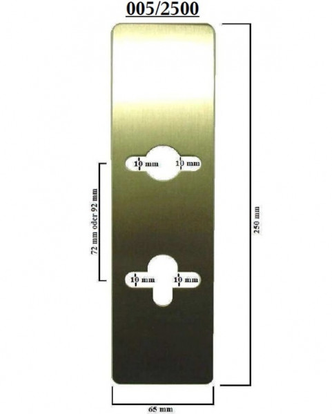 Abdeckplatte Edelstahl für Kurzschild 72 mm 65 x 250 mm
