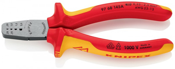 Aderendhülsenzange Gesamt-L.145mm 0,25-2,5(AWG 23-13)mm² pol.Mehrkomp-Hüllen VDE KNIPEX